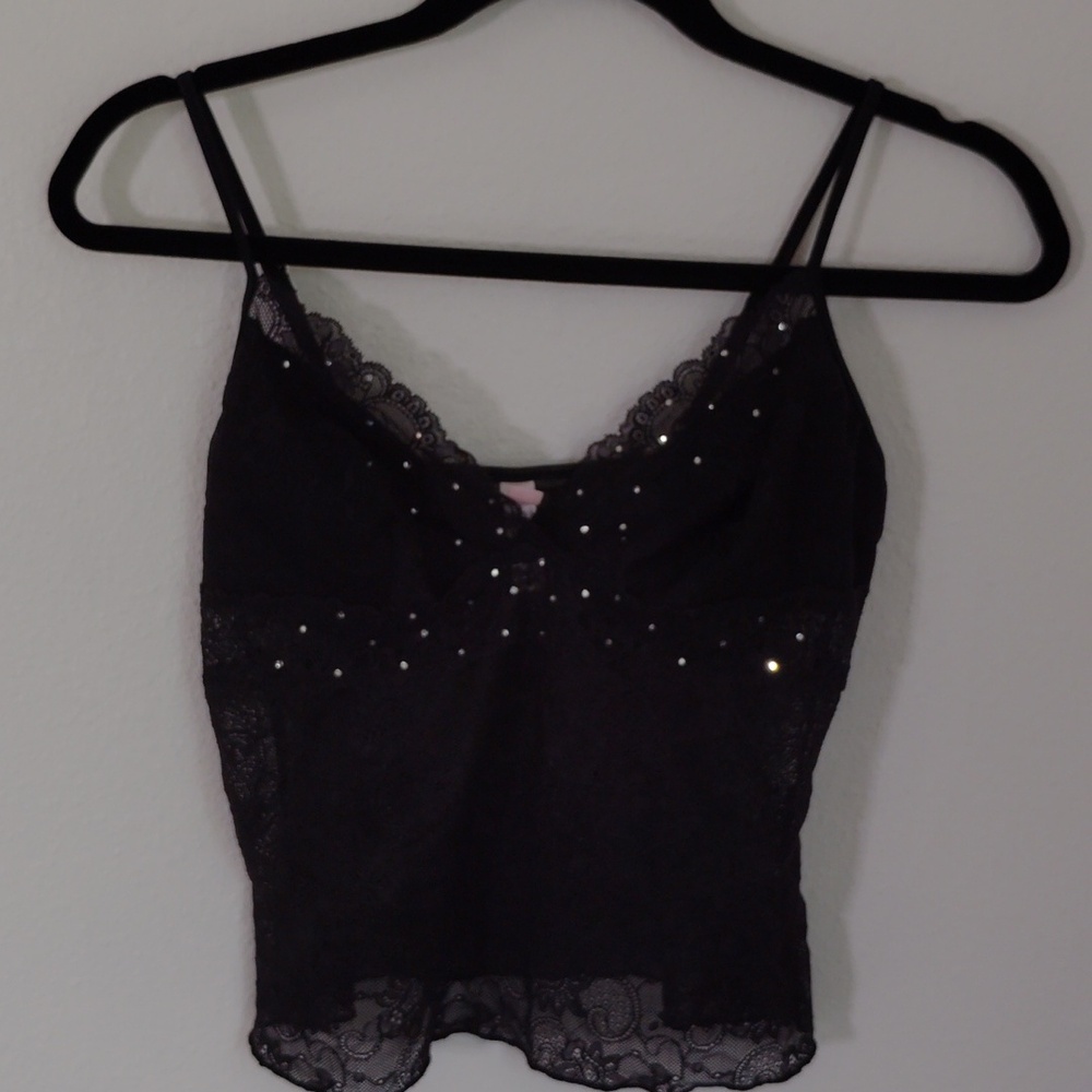 Victoria's Secret Womens Babydoll Sheer Lace Cami Top Sz M Whimsigoth Y2K Bling